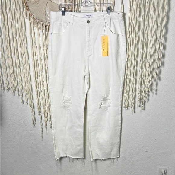 Risen NWT White Cropped Straight Leg Distressed Jean Size 2XL - Picture 1 of 11